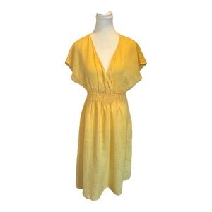 Magari Italy Yellow Linen Midi Dress Sz XL Summer Casual Lightweight